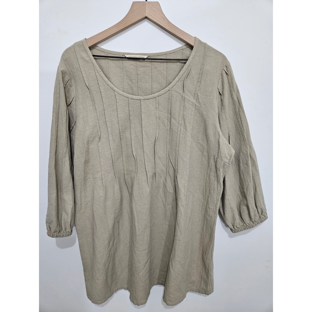 Soft Surroundings Khaki Tan Cotton‎ Pintuck Pleated Tunic Top 24014 Womens L